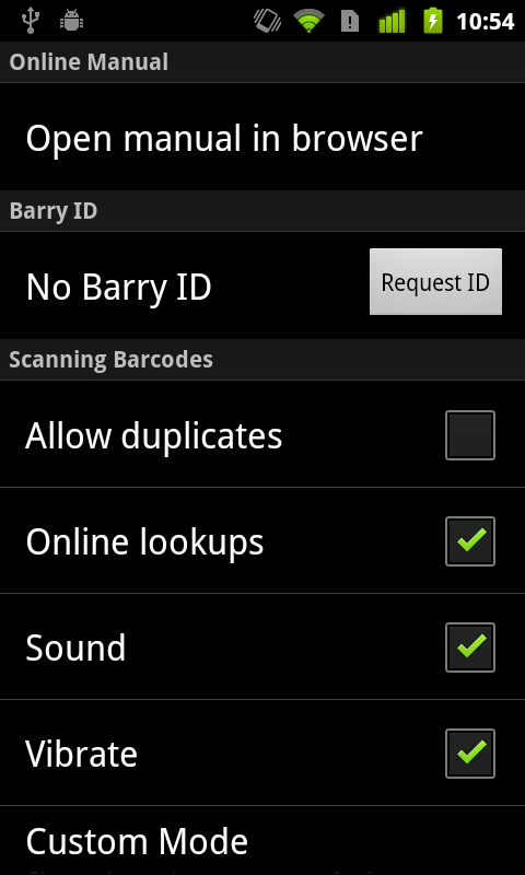 CLZ Barry for Android - Settings screen